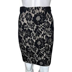 Plenty by Tracy Reese Skirt Womens 0 Platinum Black Lace‎ Pencil Straight Party